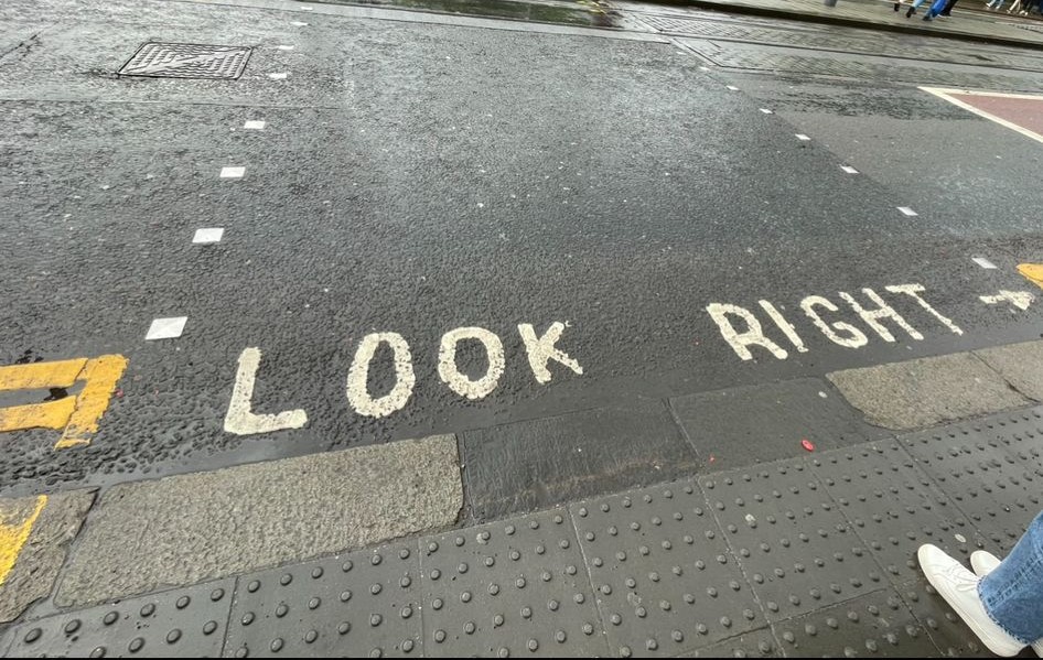 Streetview, pedestrians have to look right in Britain, some things are different